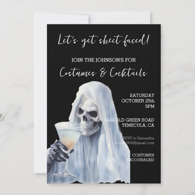 Convites Fantasmas de Lençol Rostos e Coquetéis de Hallowee (Frente)