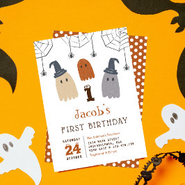 Convites Fantasmas e Aranhas Cute Spooky Primeiro Aniversár