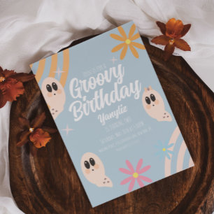 Convites Fantasmas Groovy Floral Festa Retro de Halloween P