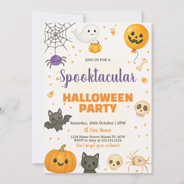 Convites Fantasmas, Morcegos e Batidos ou Trick-or-Treat Ba (Frente)