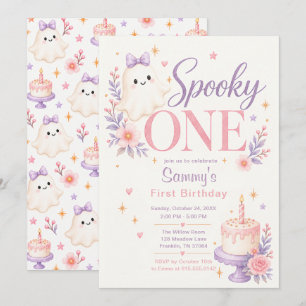 Convites Fantasminha Rosa Floral Aniversário de 1 Ano