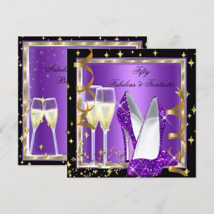 Convites Fantástico 50 Fantásticas Festa Roxo Dourado Preto