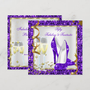Convites Fantástico 50 Fantástico Aniversário Roxo Branco D