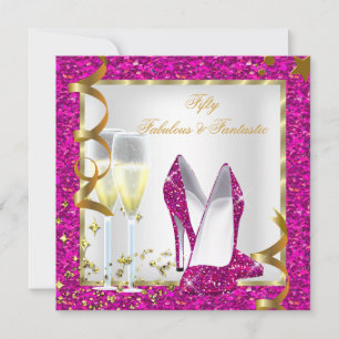 Convites Fantástico 50 Fantástico Rosa Branco Dourado Anive