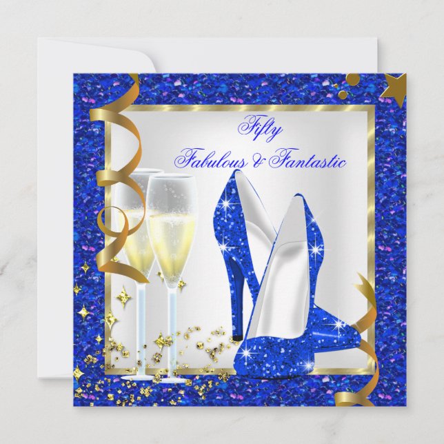 Convites Fantástico 50 Fantásticos Aniversário Azul Branco  (Frente)