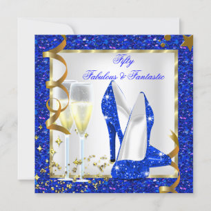 Convites Fantástico 50 Fantásticos Aniversário Azul Branco 