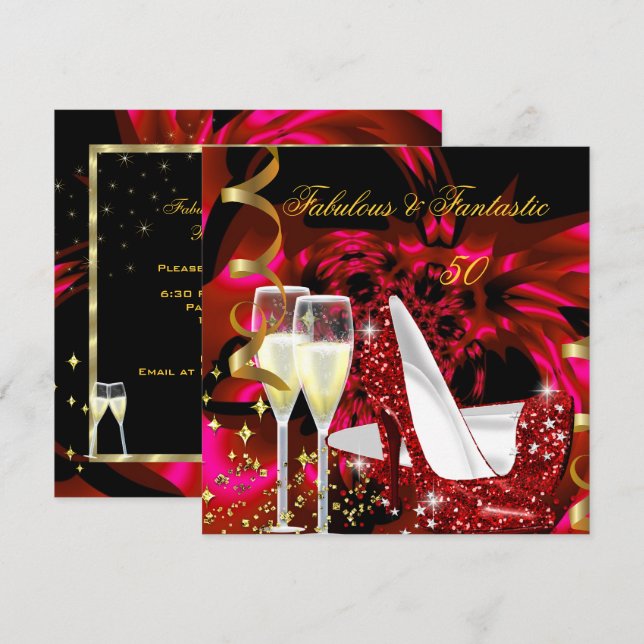Convites Fantástico 50 Fantásticos Aniversário Vermelho Dou (Frente/Verso)