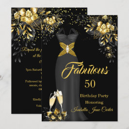 Convites Fantástico Champanhe de Aniversário Preto Dourado