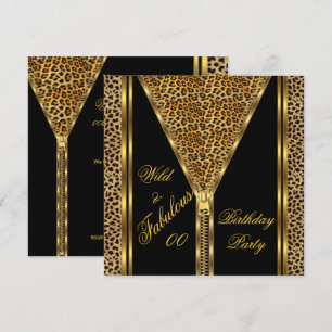 Convites Fantástico Zipper Dourado Aniversário Leopardo Sel