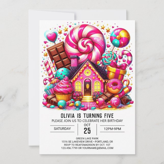 Convites Fantasy Adorable Candyland Digital Birday (Frente)