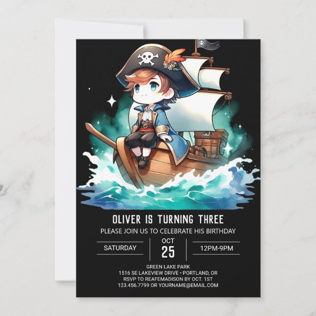 Convites Fantasy Adorable Pirate Birthday (Frente)