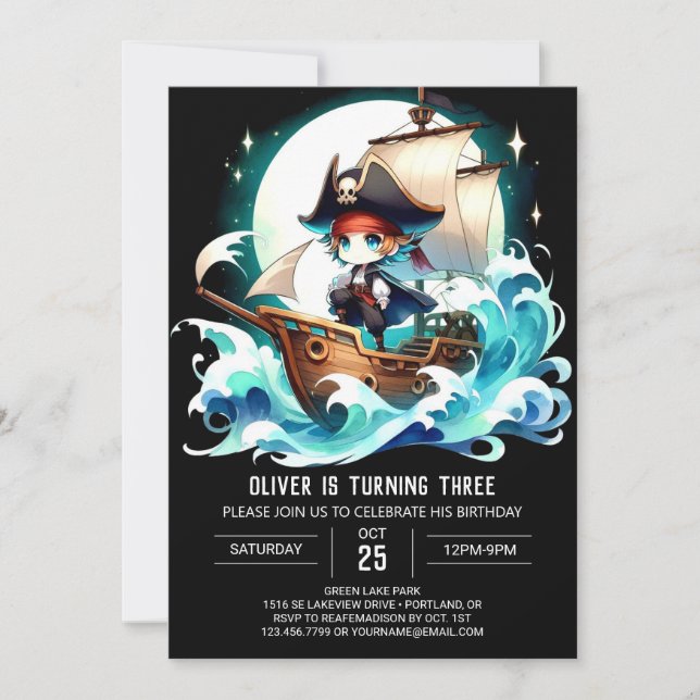 Convites Fantasy Adorable Pirate Birthday (Frente)