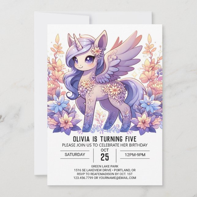 Convites Fantasy Adorable Unicorn Digital Birthday (Frente)
