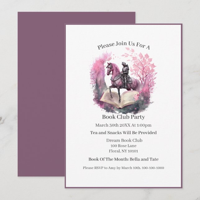 Convites Fantasy Book Lover, Clube do Livro (Frente/Verso)