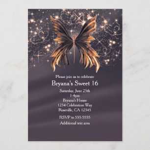 Convites Fantasy Butterfly Dourada Sparkle Party