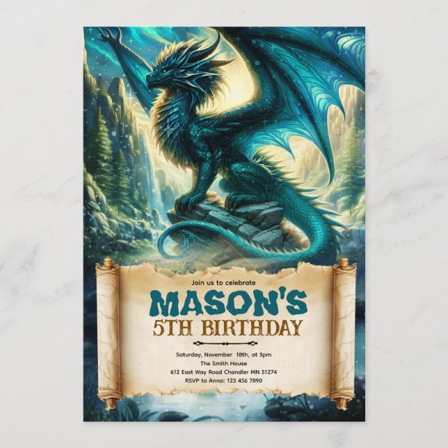 Convites Fantasy Dragon Birthday Invitation (Frente)
