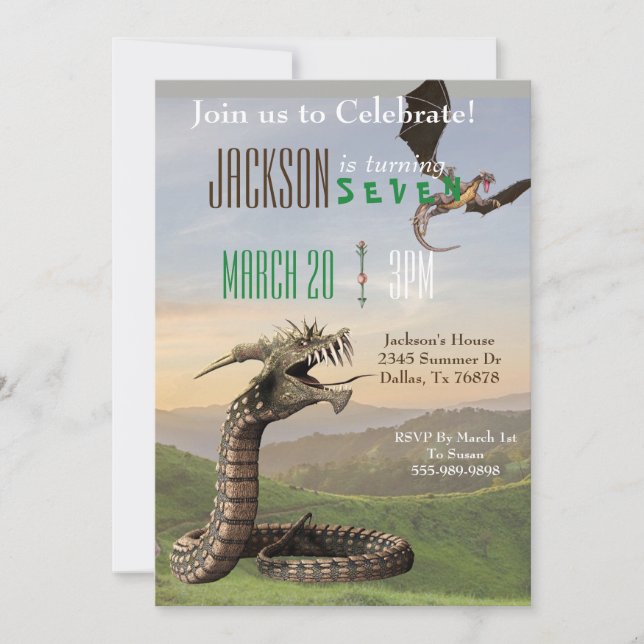 Convites Fantasy Dragon Magic Cobra Serpent Festa de aniver (Frente)
