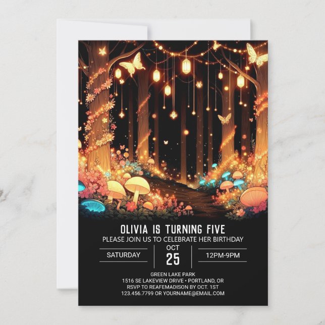 Convites Fantasy Elegant Woodland Digital Birthday (Frente)