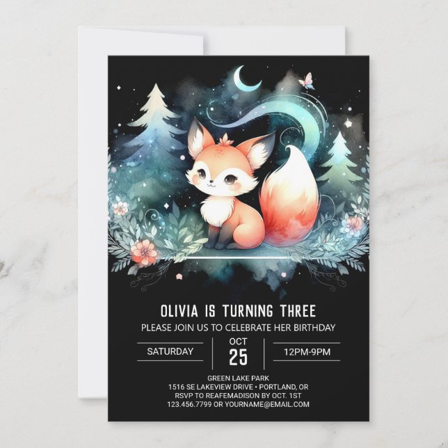 Convites Fantasy Fox Modern Birthday digital (Frente)