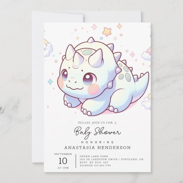 Convites Fantasy Happy Dinosaur Chá de fraldas (Frente)