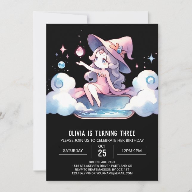 Convites Fantasy Minimalist Wizard Birthday (Frente)