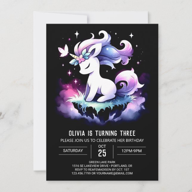 Convites Fantasy Minimalista Horse Birthday (Frente)