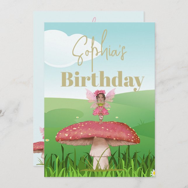 Convites Fantasy Mushroom Fairy Birthday (Frente/Verso)