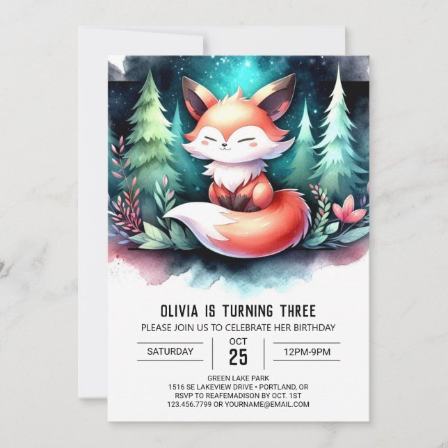 Convites Fantasy Pastel Fox Birthday digital (Frente)