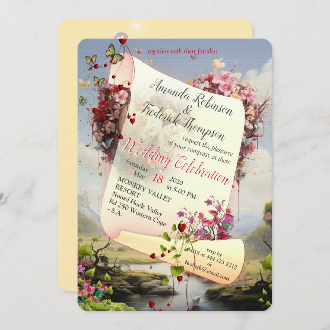 Convites Fantasy Realms of Magic Scenery designs (Frente/Verso)