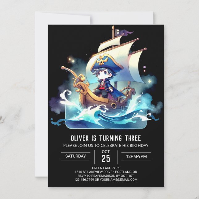 Convites Fantasy Sweet Pirate Birthday (Frente)