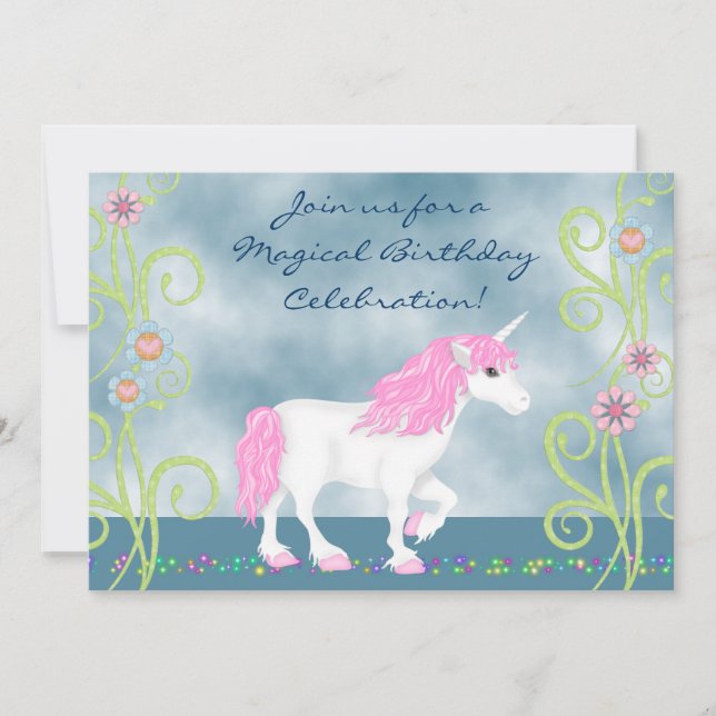 Convites Fantasy Unicorn Aniversário para Meninas (Frente)