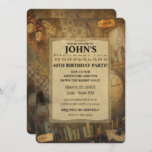 Convites Fantasy Vintage Alice na Festa de aniversário das