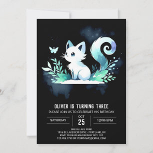 Convites Fantasy Watercolor Cat Birthday