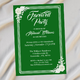 Convites Farewell Elegant Script Green White Rose Party