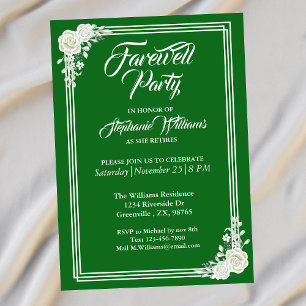 Convites Farewell Elegant Script Green White Rose Party