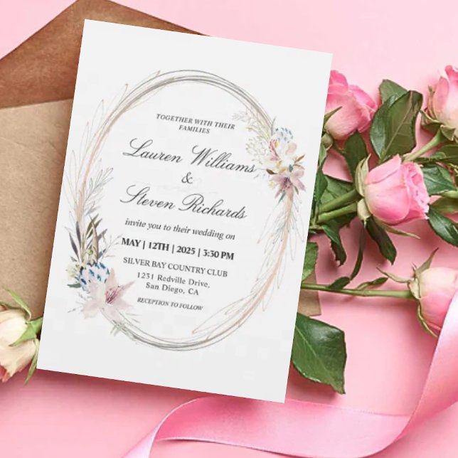 Convites Farinha Branca, Cor-de-Rosa, Fresca Branca Persona (Custom White Pink Whimsical Wreath Floral Premium Invitation)