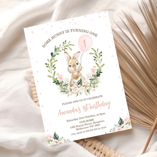 Convites Farinha Rosa, Um primeiro aniversario (Some Bunny is One Invitation Template Printable, Some Bunny is turning 1 Invitation Template
)