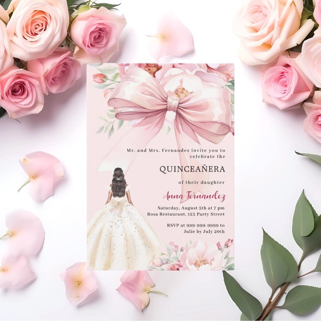 Convites Farinhas cor-de-rosa-claro vestem Quinceanera (Criador carregado)