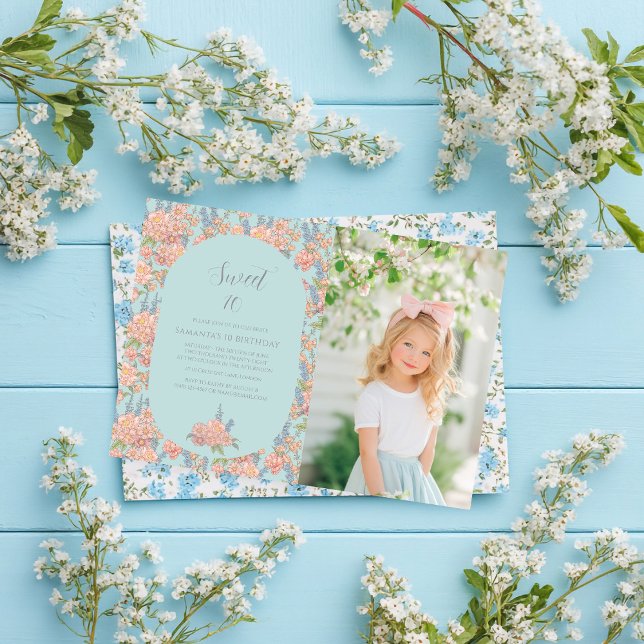 Convites Farinhas cor-de-rosa e chique azul Aniversário (Criador carregado)