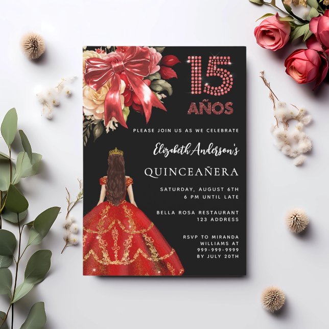Convites Farinhas de arco vermelho preto de Quinceanera (Criador carregado)