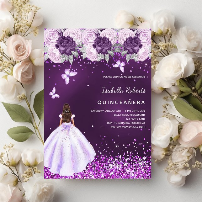 Convites Farinhas roxas de Quinceanera (Criador carregado)