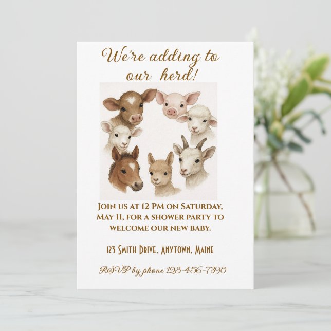 Convites Farm Animal Baby Shower Invitation (Em pé/Frente)