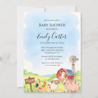 Convites Farm Animal Baby Shower Invitation