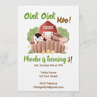 Convites Farm Animal Barnyard Birthday Invitation