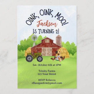 Convites Farm Animal Barnyard Second Birthday Invitation