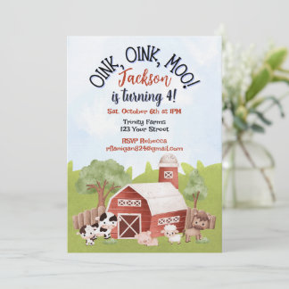 Convites Farm Animal Barnyard Second Birthday Invitation