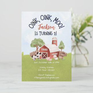 Convites Farm Animal Barnyard Second Birthday Invitation