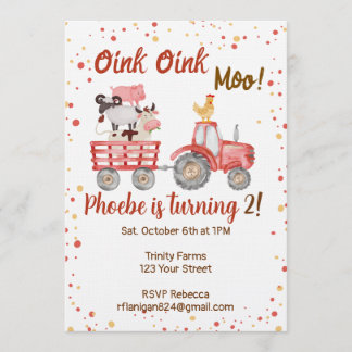 Convites Farm Animal Barnyard Second Birthday Invitation
