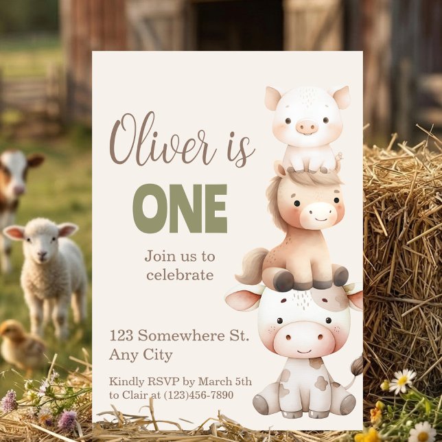 Convites Farm Animals 1st Birthday Barnyard Baby Boy (Farm Animals 1st Birthday Barnyard Baby Boy)