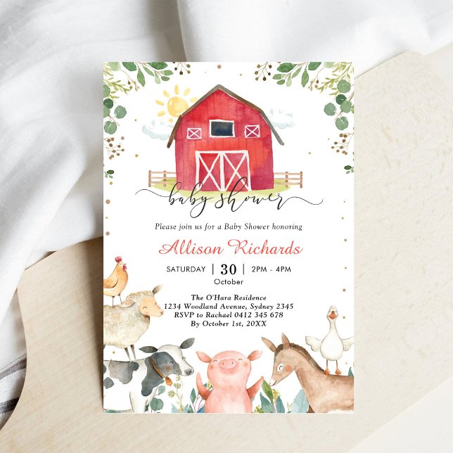 Convites Farm Animals Baby Shower Invitation (Criador carregado)